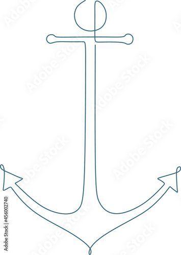 Fotografie Anchor with flowers line art. anchor vector. Sea minimal logo