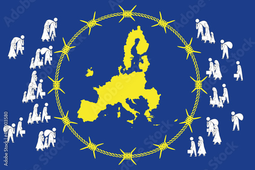 Despair refugees are run away from war to migrating to Europe. Human right and immigration concept