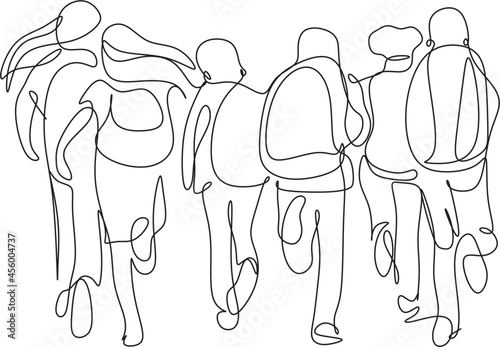 School line art vector illustration. Education of children