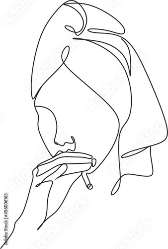 Woman long hair line art. Minimal hair dresser logo. Beauty salon vector one line