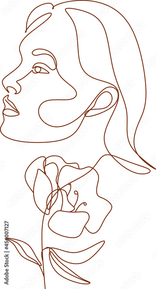 Vecteur Stock Minimal Line Art Woman with Flowers Poster. One line drawing  flower face Art. Flower Face Woman Vector | Adobe Stock