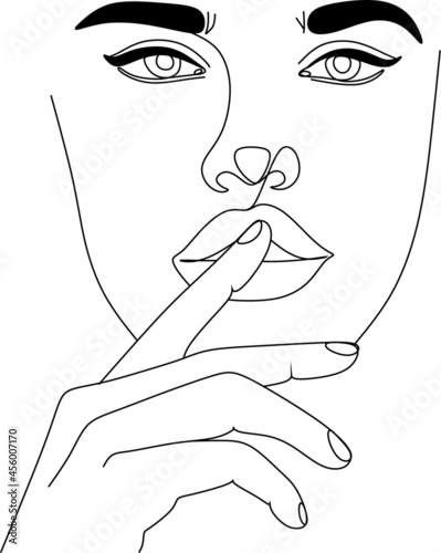 Woman long hair line art. Minimal hair dresser logo. Beauty salon vector one line