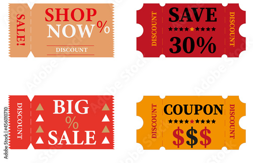 Yellow and red discount coupons. Sale in the store. coupon layout for visitors