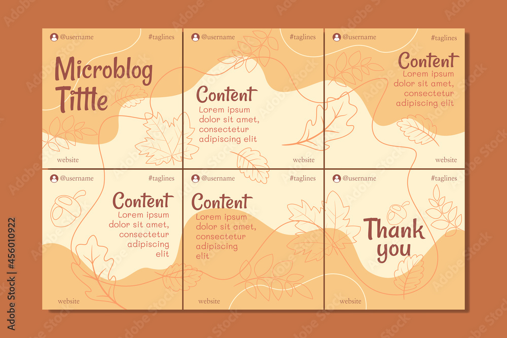 Microblog carousel post banner template for social media with hand drawn floral elements, soft colors, autumn theme, for any business.