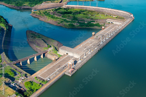 Aerial view of the Itaipu Hydroelectric Dam on the Parana River. photo