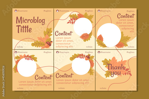 Microblog carousel post banner template for social media with hand drawn floral elements, soft colors, autumn theme, for any business.