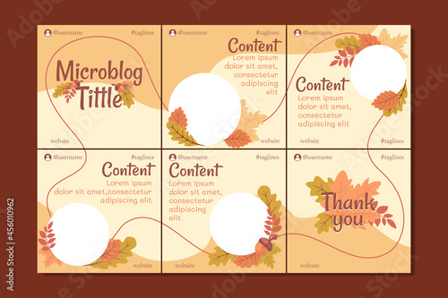 Microblog carousel post banner template for social media with hand drawn floral elements, soft colors, autumn theme, for any business.