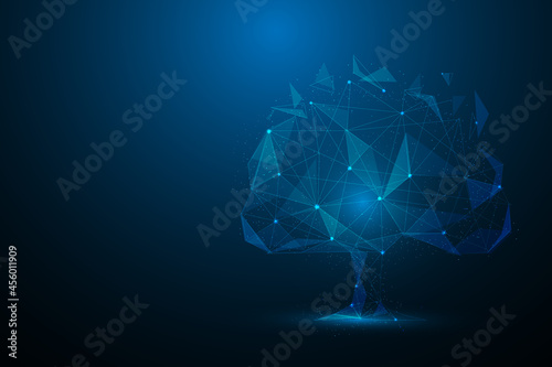 business tree data wireframe low poly technology. isolated on blue dark background. vector illustration in fantastic technology. © Yellow duck