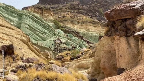 Montañas rocosas con diferentes minerales geológicos. Los Azulejos de Gran Canaria photo
