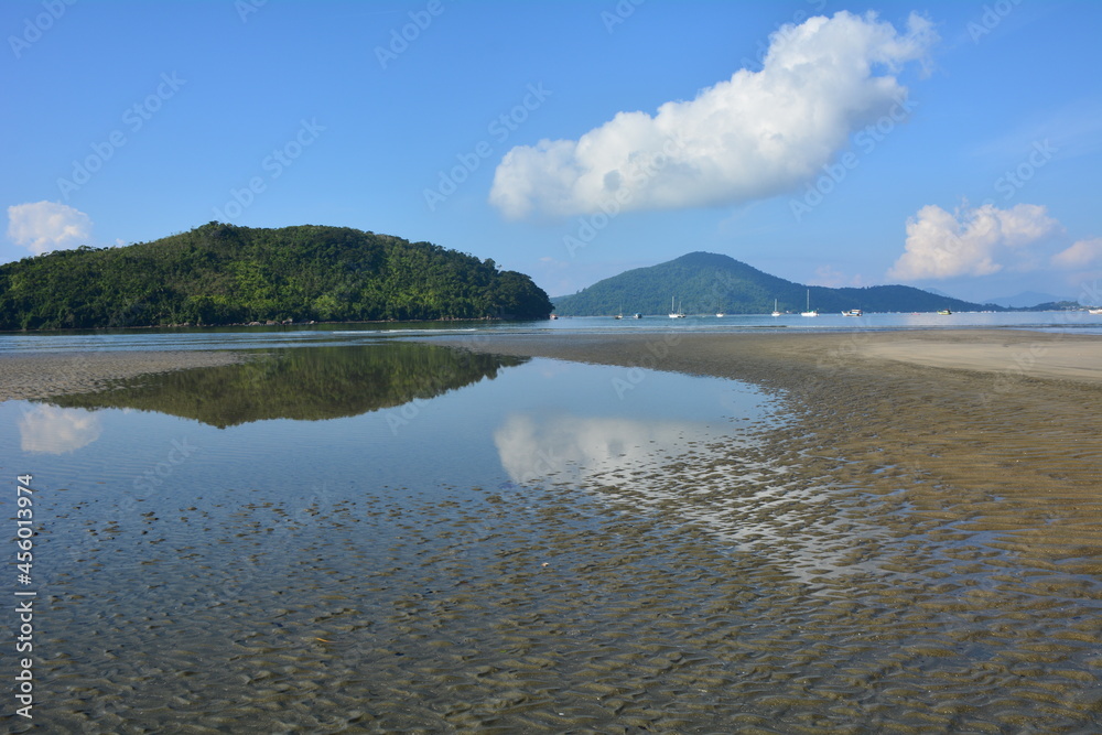 Ubatuba beach, Barra Seca, sunny day and low tide. Brazil