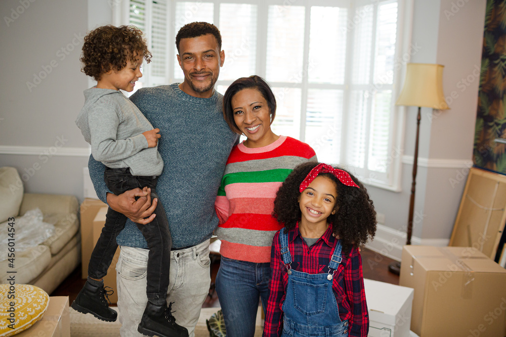 Portrait happy family in living room