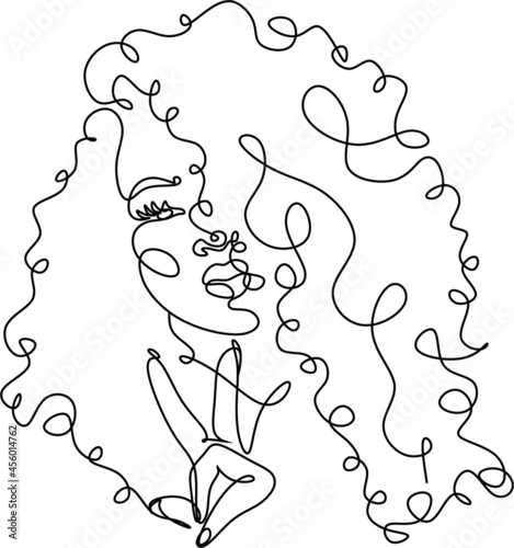 Line Art Woman Face Drawing. Black Woman Vector. Afro American Female Logo. Contouring Line. Minimalist Face. Beauty salon