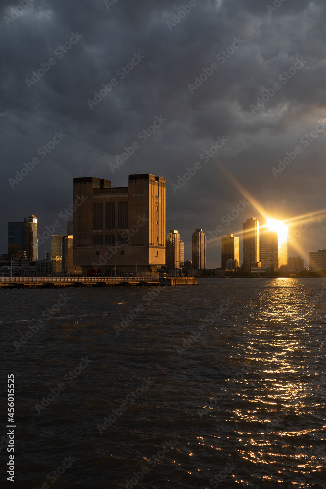 Holland Tunnel Ventilation Shaft and Pier 34 at Hudson River Park in New York City during a Holland Tunnel Ventilation Shaft and Pier 34 at Hudson River Park in New York City during a