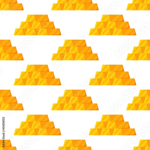 Vector illustration of a seamless pattern of piles of bullion gold. Simple geometric shape of gold ingots. Seamless pattern of yellow gold ingots with proofs.