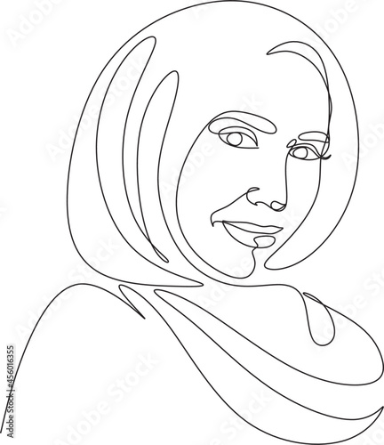 Beautiful women in hijab line art drawing
