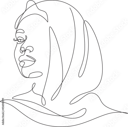 Beautiful women in hijab line art drawing