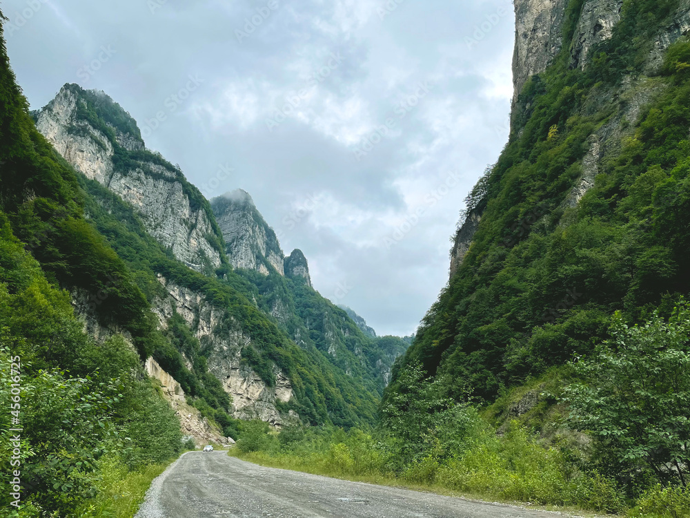Road in the Karmadon Gorge, North Ossetia, Russia Road in the Karmadon Gorge, North Ossetia, Russia