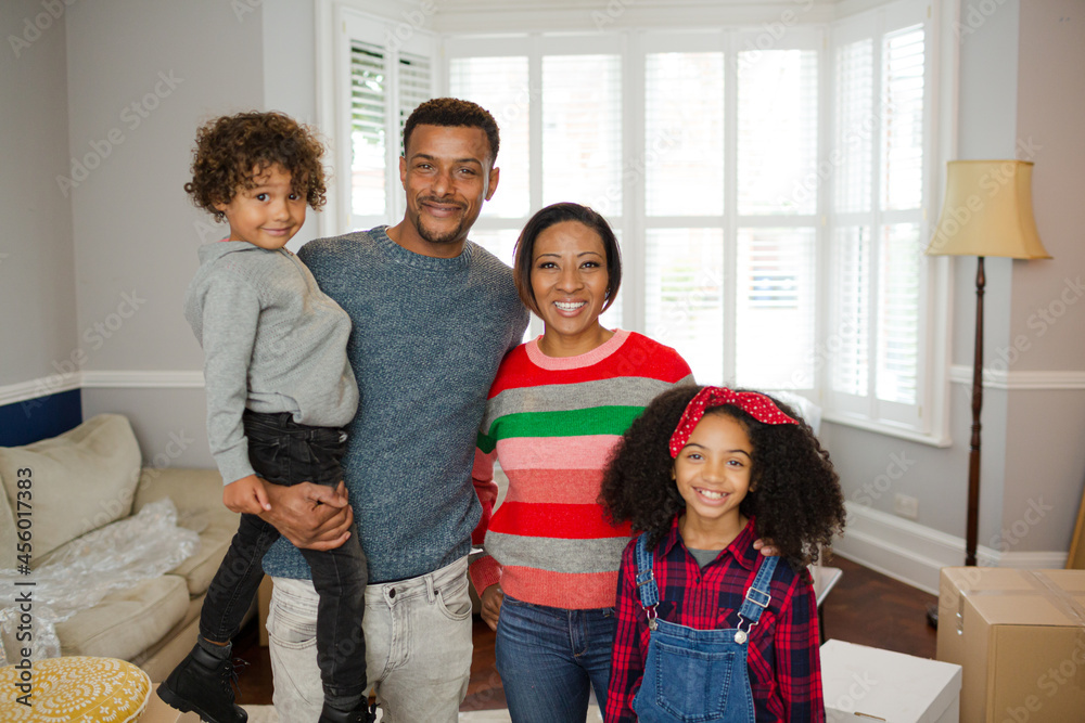 Portrait happy family in living room Portrait happy family in living room