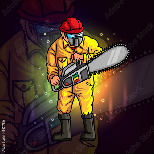The carpenter with the hacksaw esport mascot design