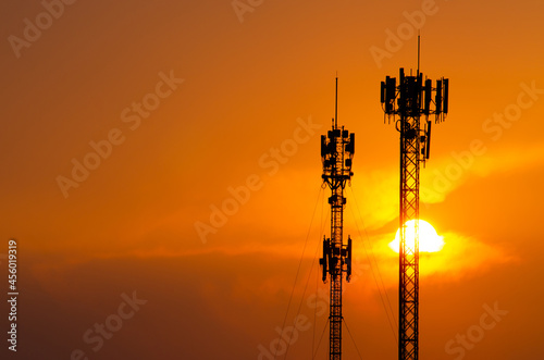 Wallpaper Mural Communication tower during sunset, Silhouettes telecommunication tower on sunset background Torontodigital.ca