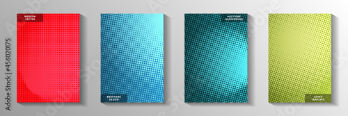 Elegant dot perforated halftone cover page templates vector set. Business catalog faded halftone