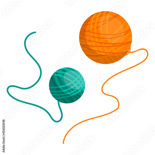 Two balls of yarn, orange and blue. Cartoon vector graphics.