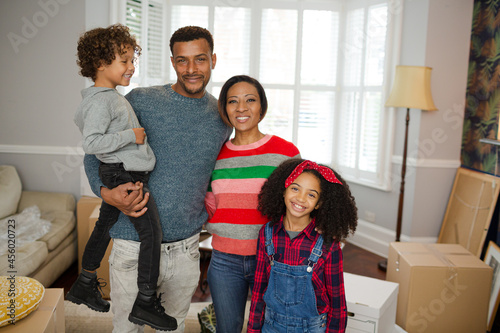 Portrait happy family in living room