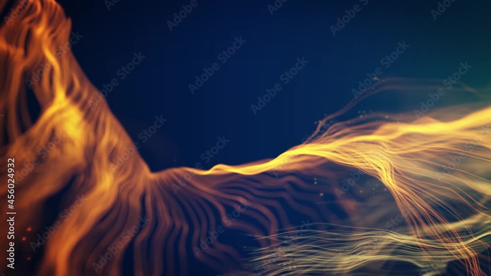 Abstract Fluid Particles Graphic Intro Background/ 4k animation of an abstract fluid particles background graphic design intro with light flare fading in