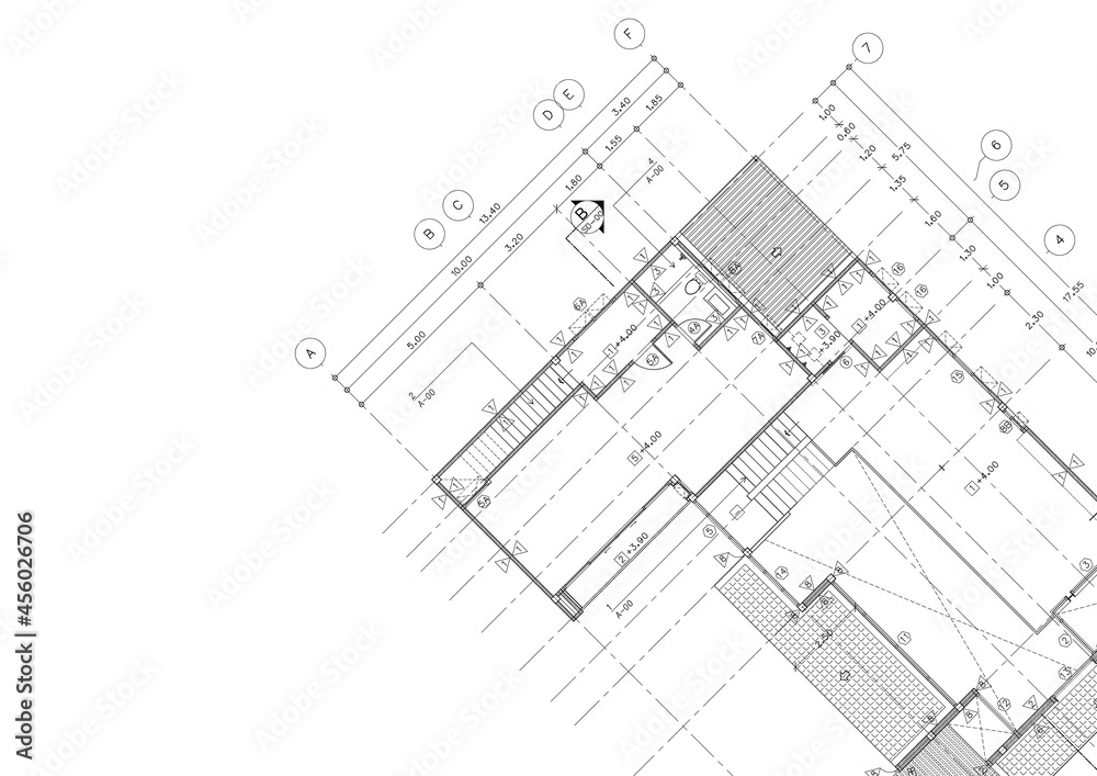 Floor plan designed building on the drawing. Floor plan designed building on the drawing.