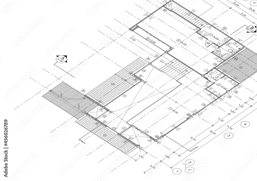 Floor plan designed building on the drawing. Floor plan designed building on the drawing.