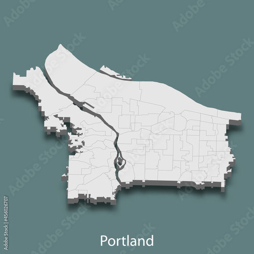 3d isometric map of Portland is a city of United States