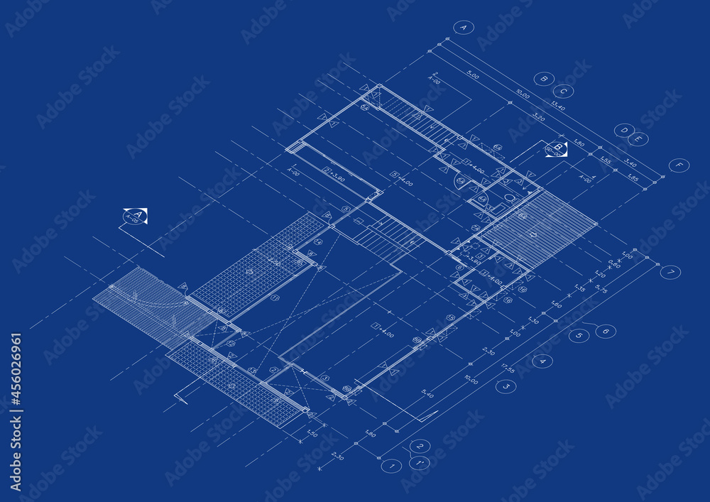 Floor plan designed building on the drawing. Floor plan designed building on the drawing.