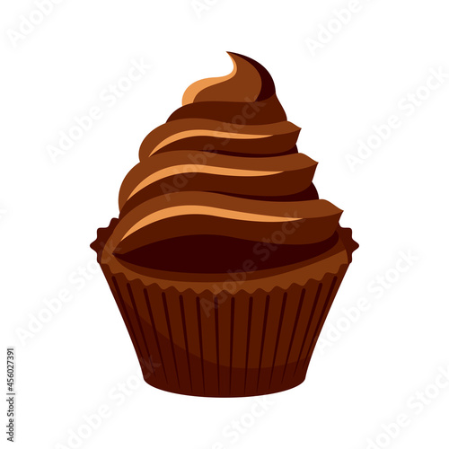 One delicious creamy chocolate cupcake icon vector. Chocolate cream cupcake icon vector isolated on a white background