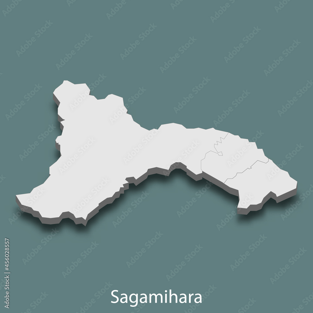 3d isometric map of Sagamihara is a city of Japan