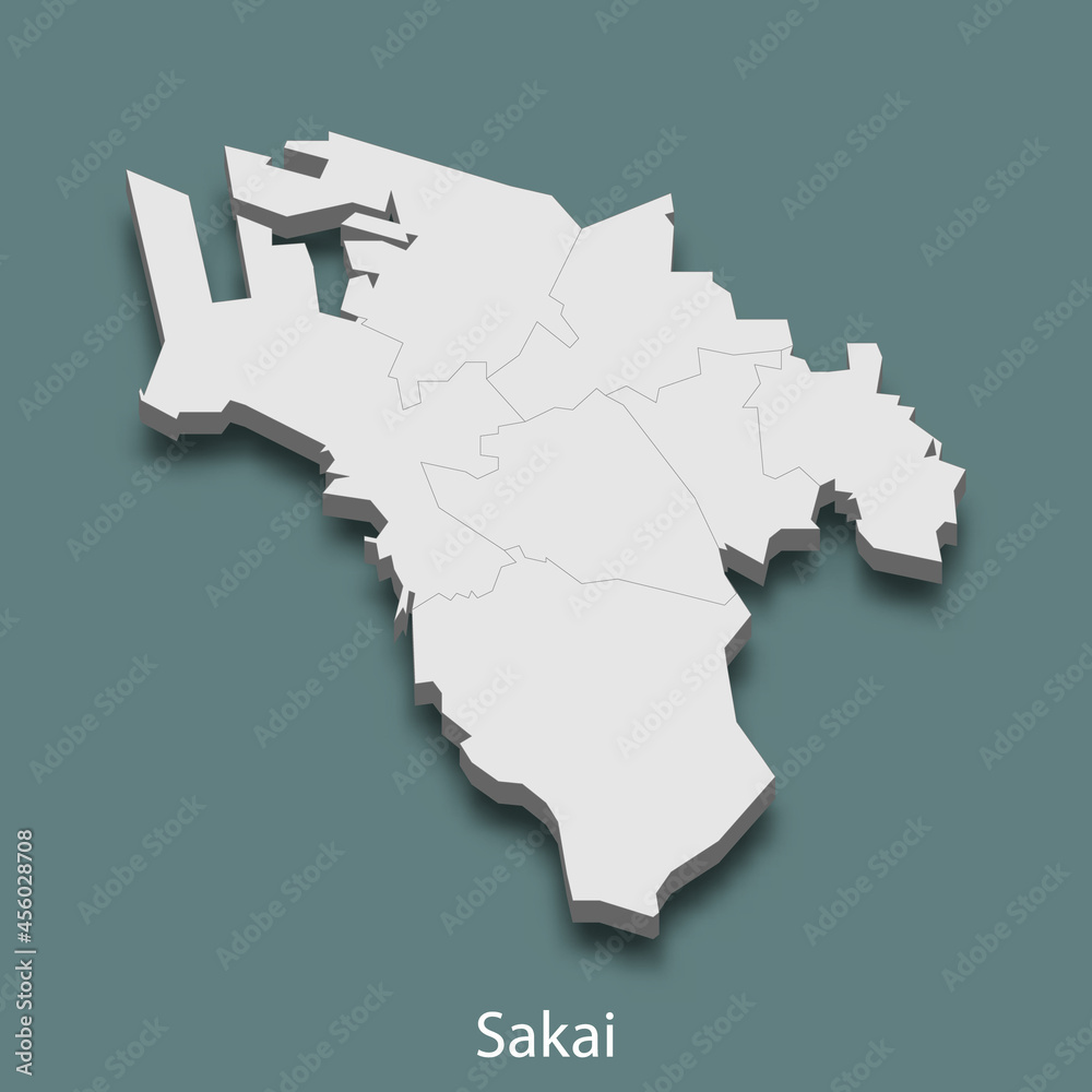 3d isometric map of Sakai is a city of Japan