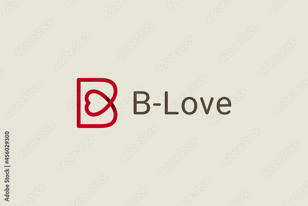 Initial Letter B Logo. Red Linear B Letter with Heart Symbol Combination Infinity Style isolated on Vintage Background. Flat Vector Logo Design Template Element. Initial Letter B Logo. Red Linear B Letter with Heart Symbol Combination Infinity Style isolated on Vintage Background. Flat Vector Logo Design Template Element.