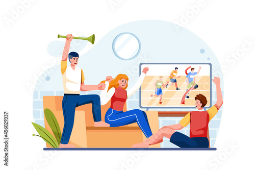 Supporter Watching Match On TV Illustration concept. Flat illustration isolated on white background.