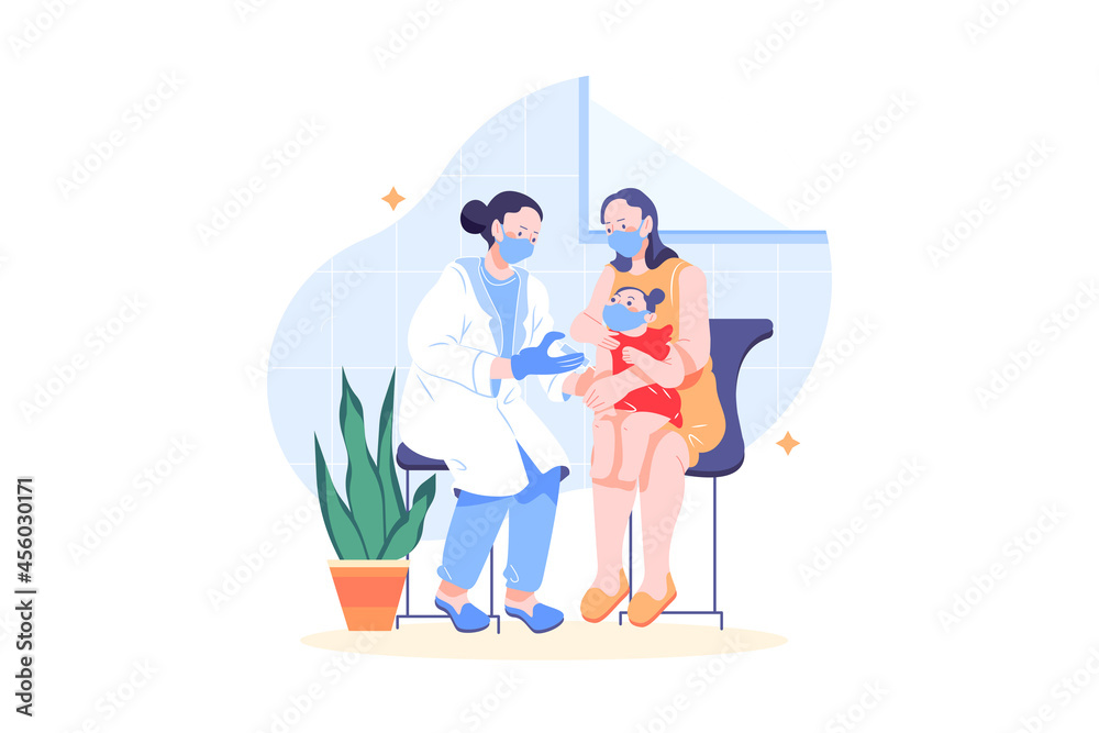 Covid-19 Vaccine injection for children Illustration concept. Flat illustration isolated on white background. Covid-19 Vaccine injection for children Illustration concept. Flat illustration isolated on white background.