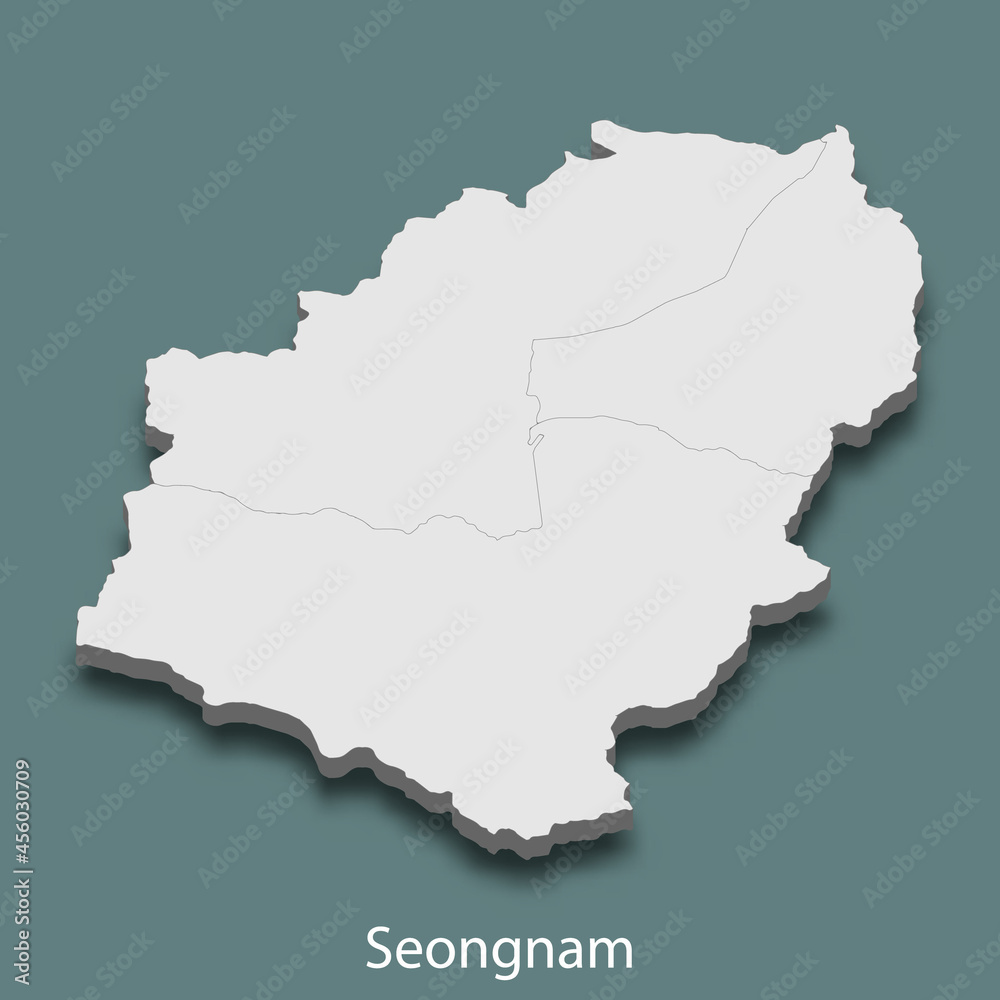 3d isometric map of Seongnam is a city of Korea