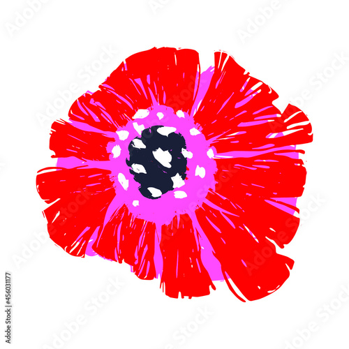 Sketch brush stroke doodle flower for decorative design. Vector paper texture. Grunge texture. Botanical print. Vector design. Design element. Floral branch. Line art.