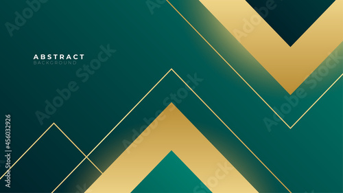 Dark green abstract background with triangle gold elements. Modern corporate tech concept