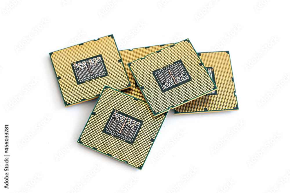 cpu golden side main chip for computer operation close-up cpu golden side main chip for computer operation close-up
