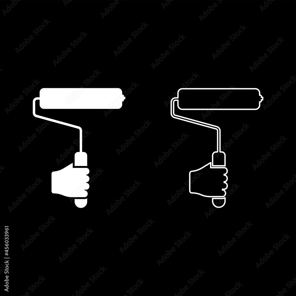 Paint roller in hand use tool arm icon white color vector illustration flat style image set Paint roller in hand use tool arm icon white color vector illustration flat style image set
