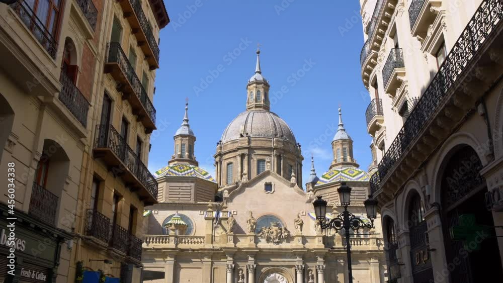 Cityscape view on the roofs and spires of basilica of Our Lady in Zaragoza city. Landmark monument Cathedral of Aragon region. A Roman Catholic church at Spain-Dan Cityscape view on the roofs and spires of basilica of Our Lady in Zaragoza city. Landmark monument Cathedral of Aragon region. A Roman Catholic church at Spain-Dan