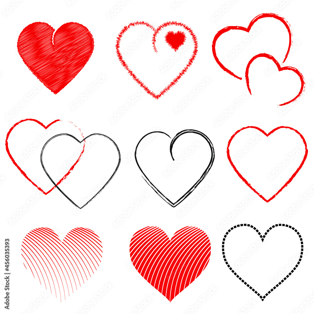 Vintage vector heart icons on a white background. love symbol isolated object valentine