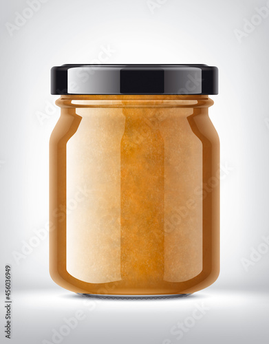 Glass Jar with Jam on Background. 