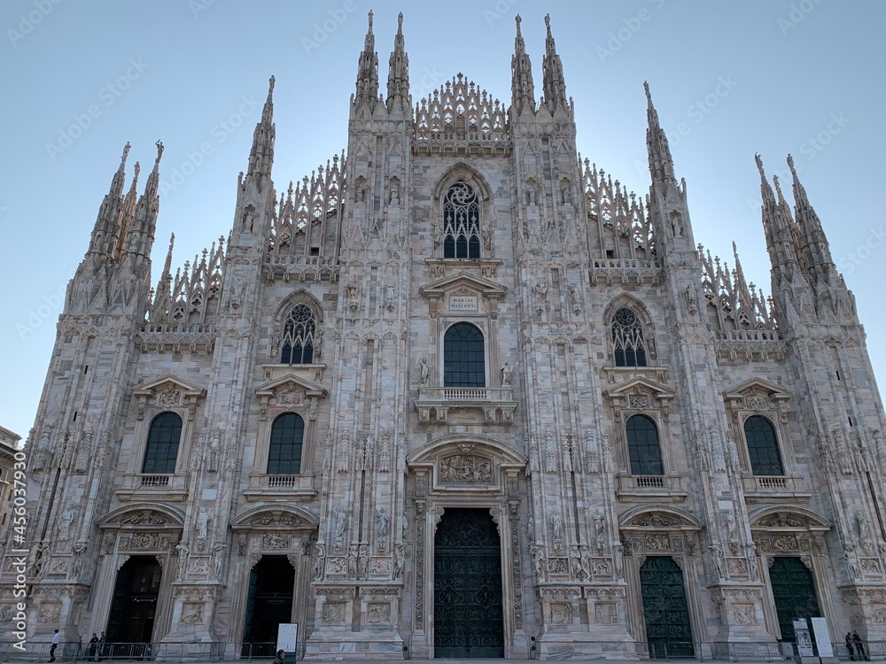 Facade of the Duomo di Milano (The Milan Cathedral) church. Famous Milan sightseeing and tourism place. Milan, Lombardy, Italy