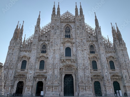 Facade of the Duomo di Milano (The Milan Cathedral) church. Famous Milan sightseeing and tourism place. Milan, Lombardy, Italy