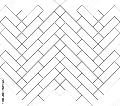 2D CAD pattern drawing based on rectangular and square block designs. Painting in black and white. Arranged over and over again to form a pattern and a unique design. 