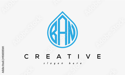 Water drop letters BAN logo initial template vector